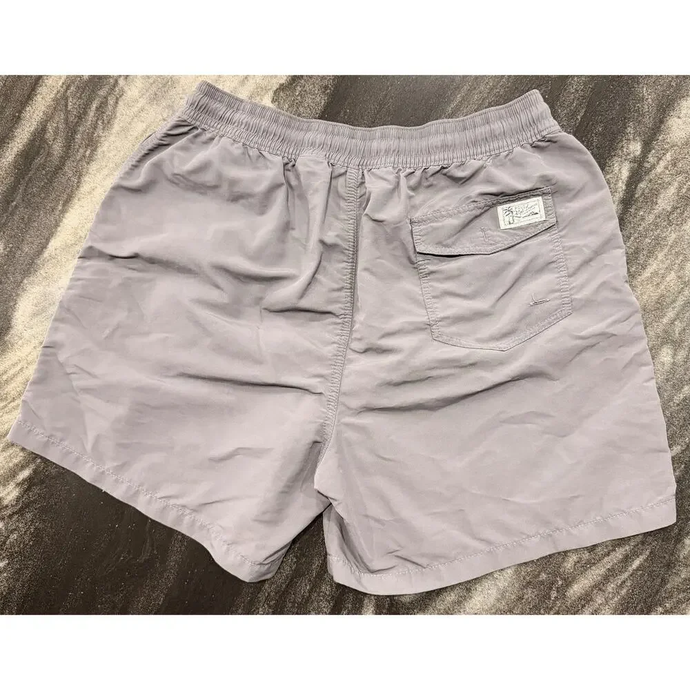 Polo Ralph Lauren Swim Trunks Gray Pink Pony Drawstring Size Large